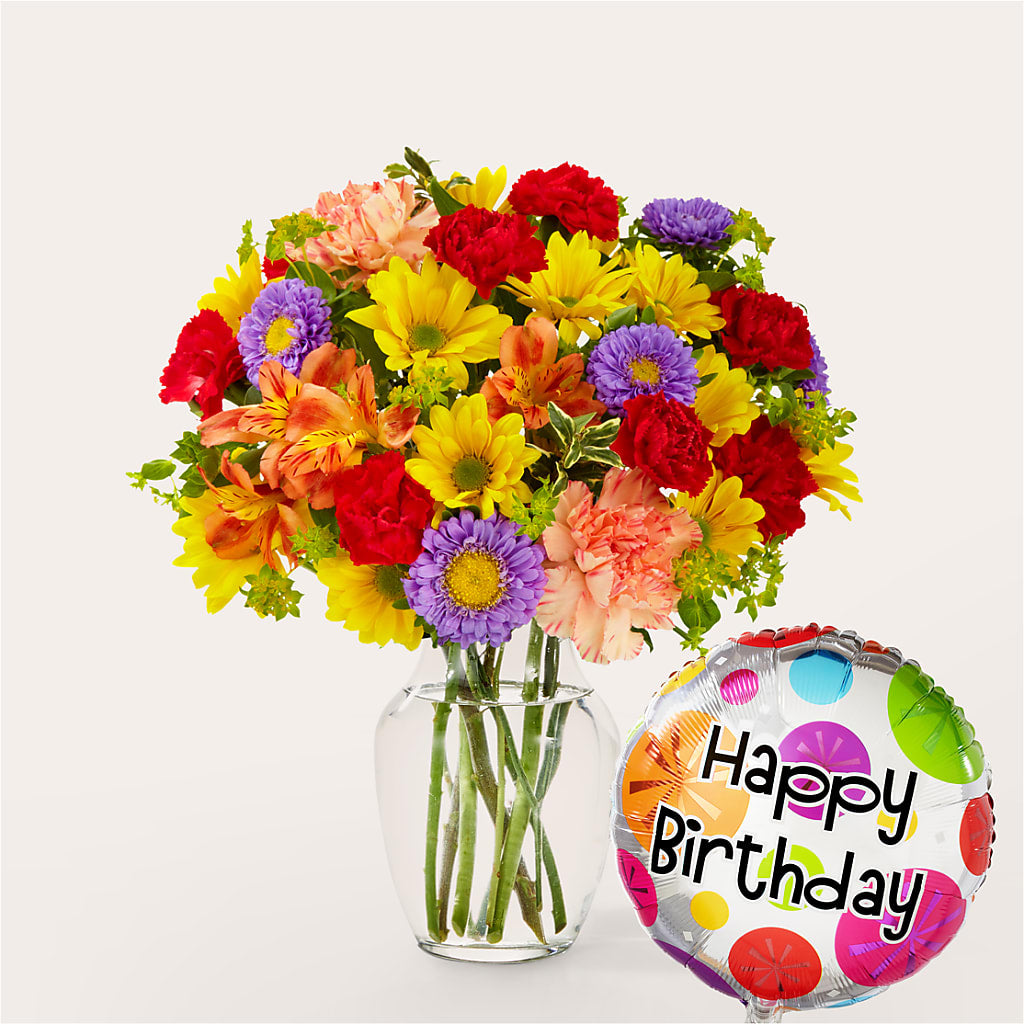Kaleidoscope Bouquet with Birthday Balloon – MARMET FLOWERS & MORE, Marmet WV