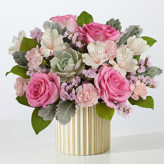 Dusty Rose Bouquet with Ivory Vase – MARMET FLOWERS & MORE, Marmet WV